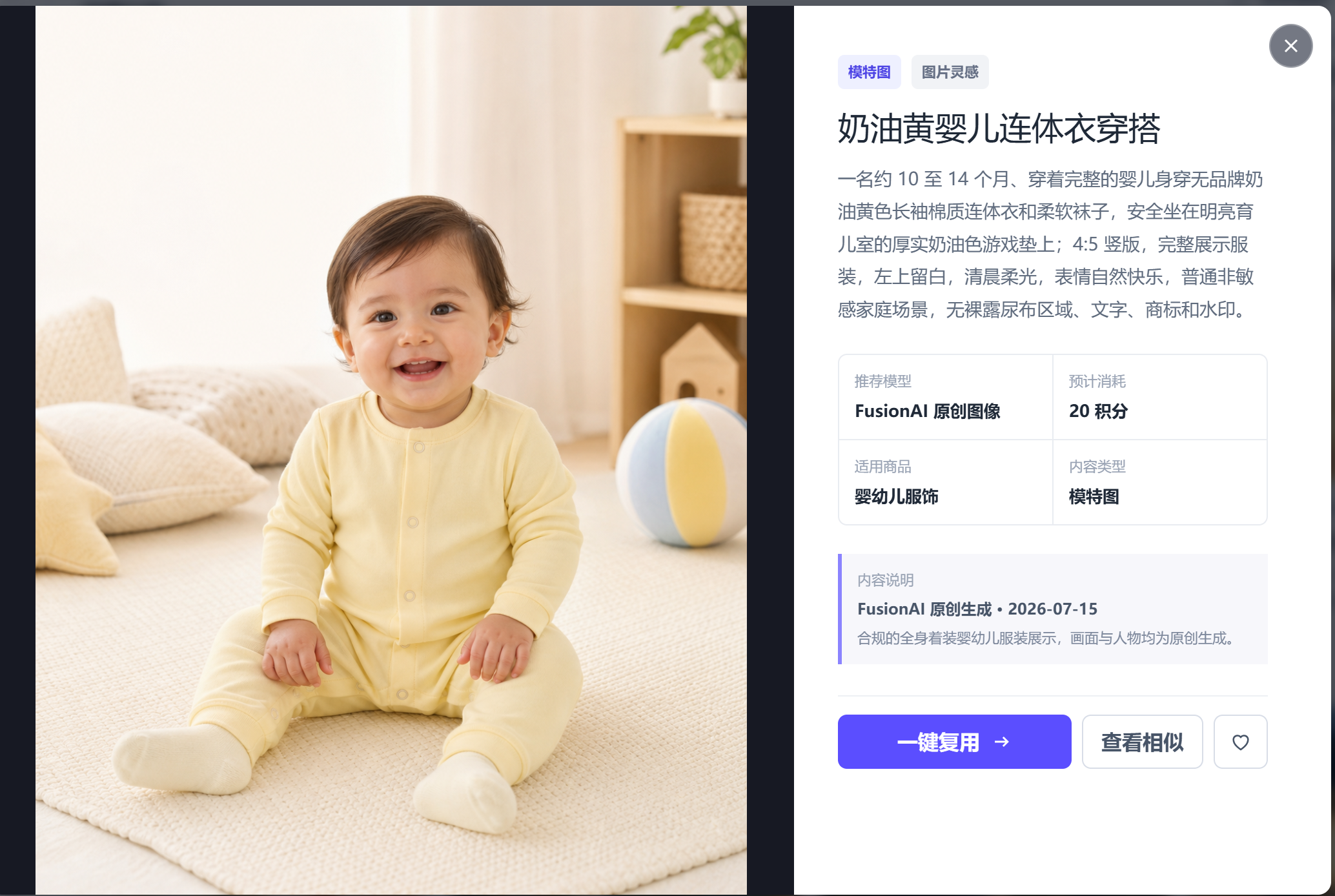 FusionAI生成宝宝连体衣场景图